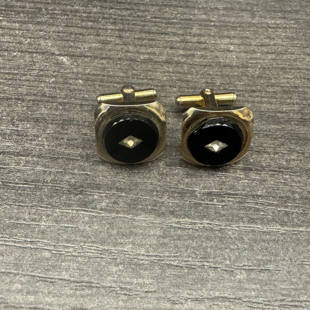 Unbranded Cufflinks Mens OS Black Gold Excellent Vintage Art Deco Onyx Style